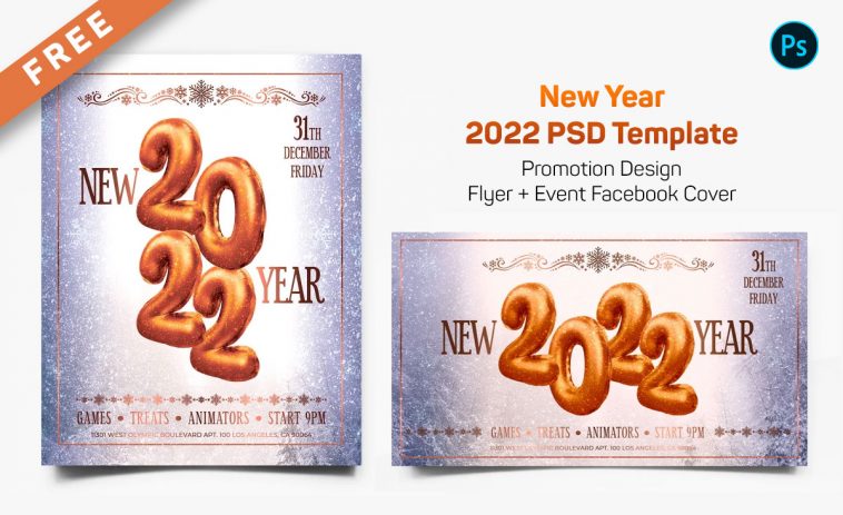 NEW YEAR 2022 Free Flyer and Facebook Cover PSD Template