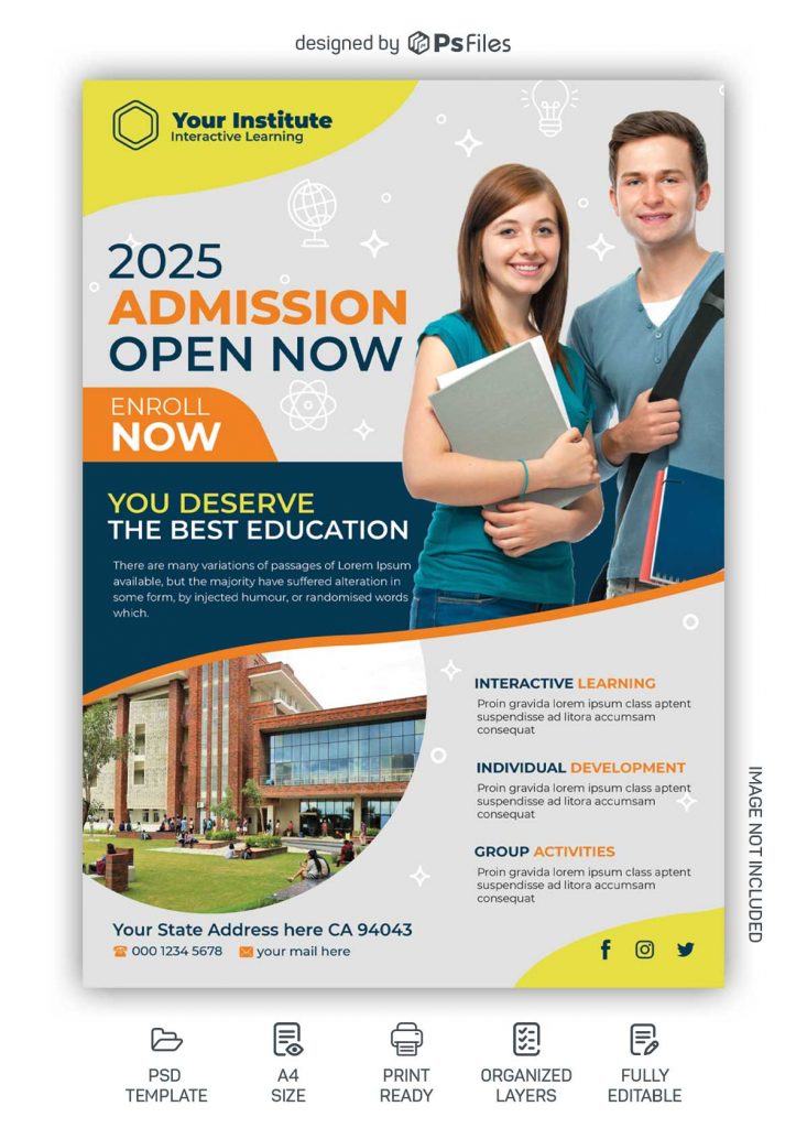 School College Education Admission Open Flyer Template Free PSD