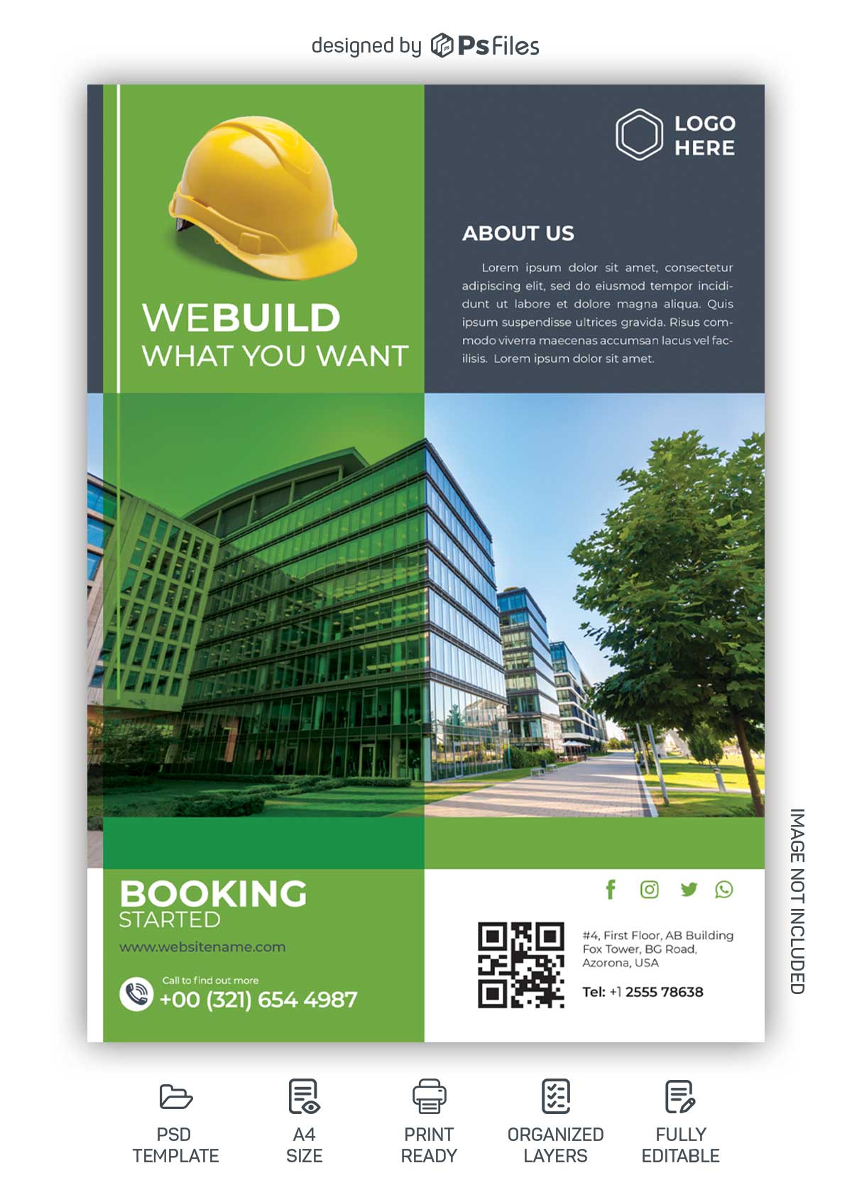 Green Theme Free Construction Property Builders Company Flyer PSD Template