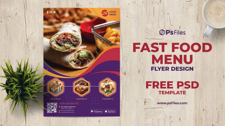 PsFiles creative and modern style fast food menu flyer free PSD template