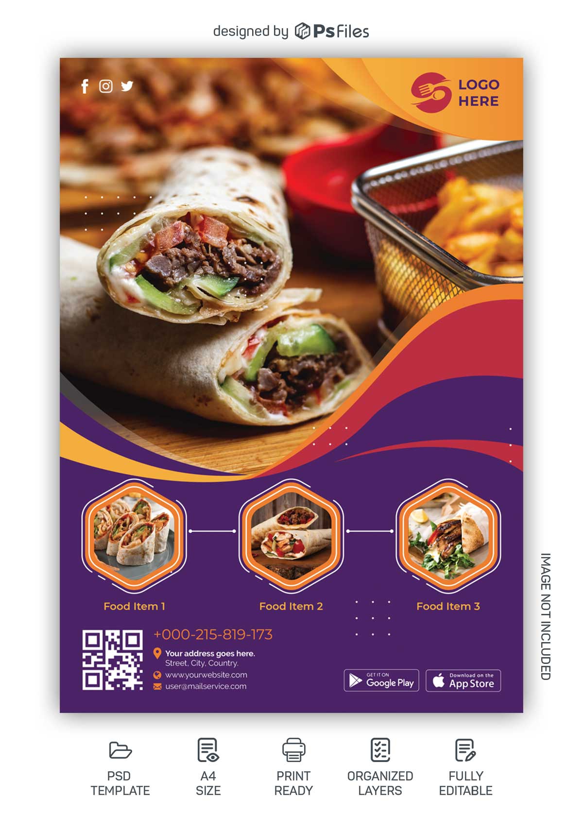 creative and modern style fast food menu flyer free PSD template