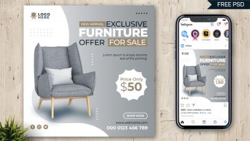 Modern and Creative Furniture Sale Social Media Post Design PSD Template for Free Download