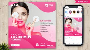Pink Color theme PsFiles Free Luxurious Beauty Salon Social Media Post Design PSD Template
