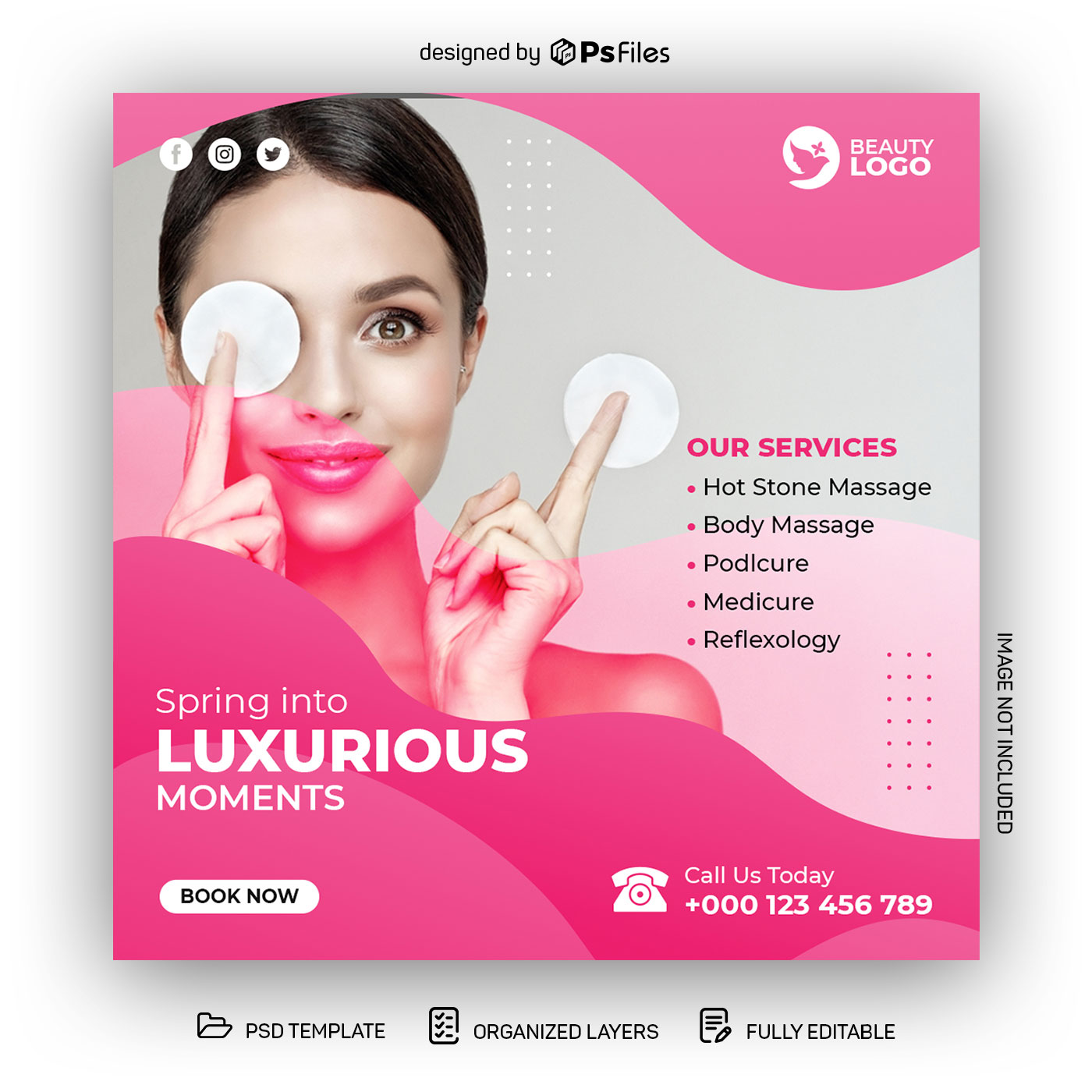 Pink Color theme PsFiles Free Luxurious Beauty Salon Social Media Post Design PSD Template