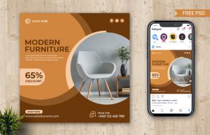 Free Modern Furniture Offer Sale Social Media Post PSD Template 03
