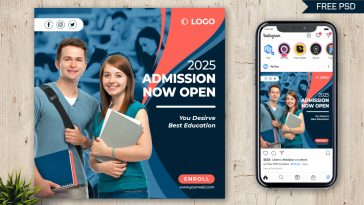 PsFiles Blue and Neon Red color Social media post design template for Admission open College and Schools