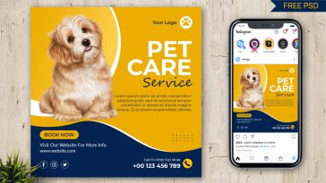 Free Pets Care Social Media Post Design PSD Template