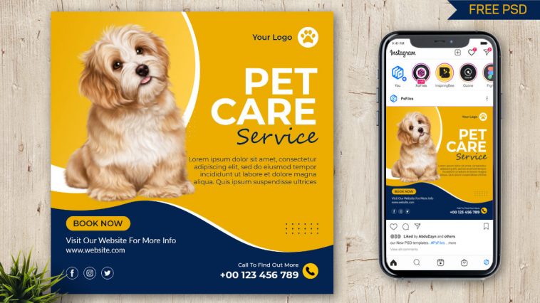 Free Pets Care Social Media Post Design PSD Template