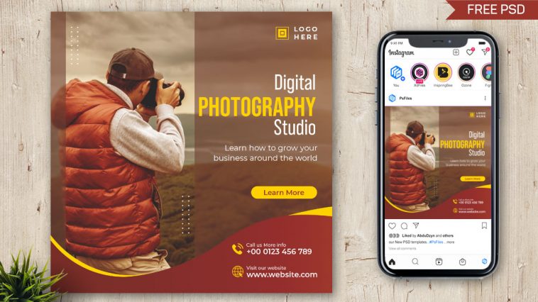 Creative Social Media Post Design Template for Photography studio Free PSD Template