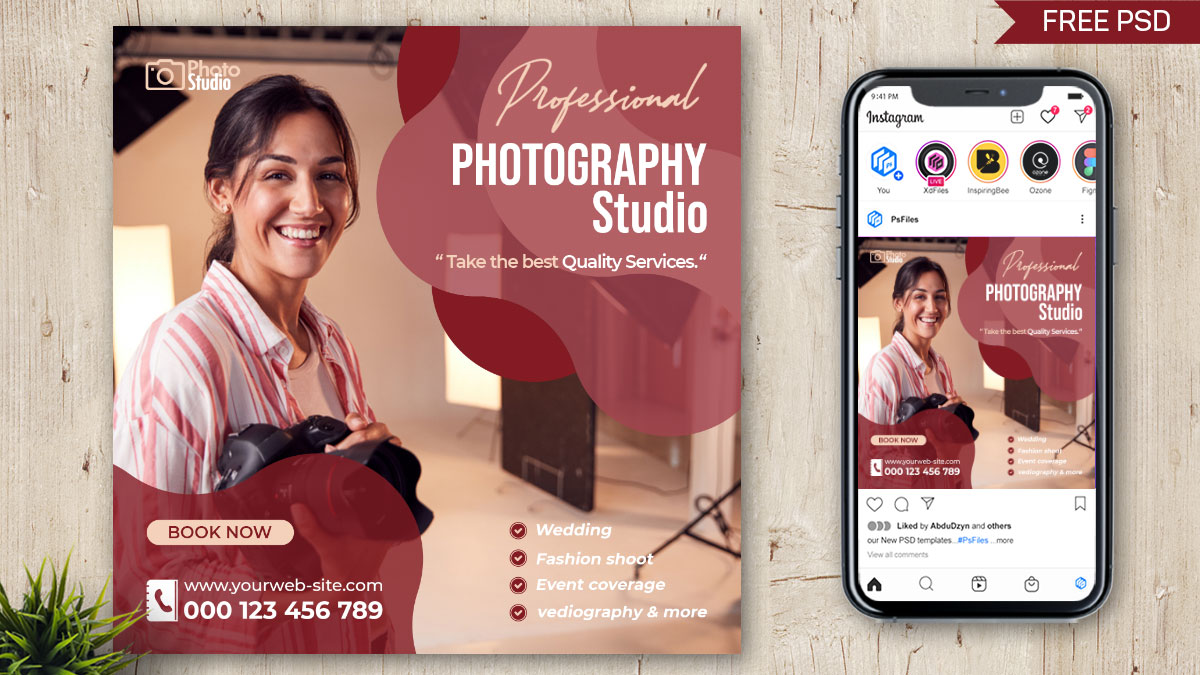 Free Professional Studio Photography Social Media Post Template PSD 02