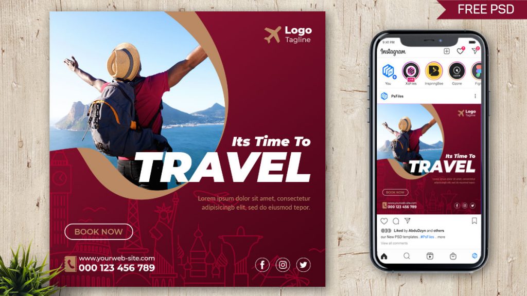 Free Travel Social Media Post Design PSD Template - PsFiles