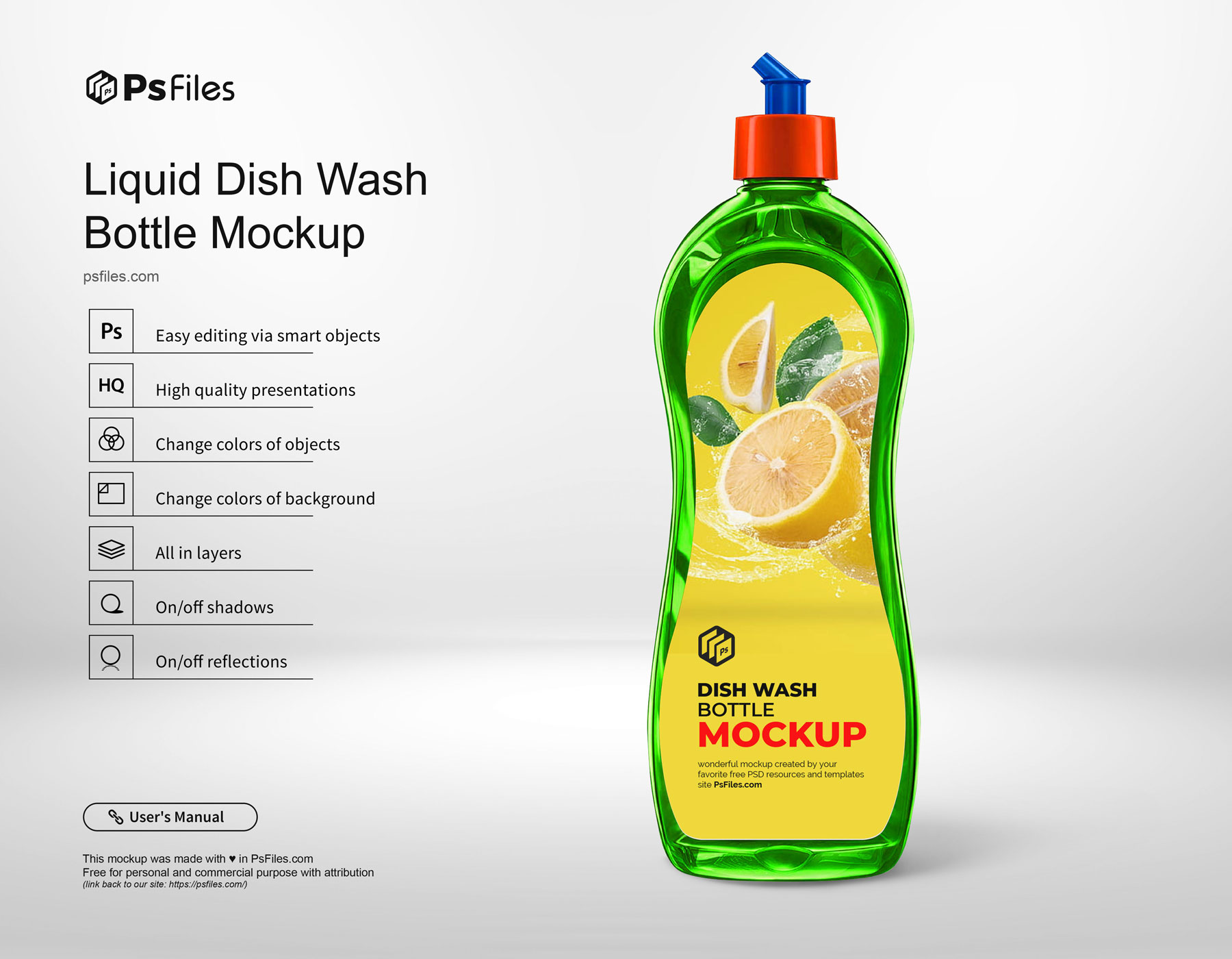PsFiles Free Dish Wash Bottle Mockup for Branding