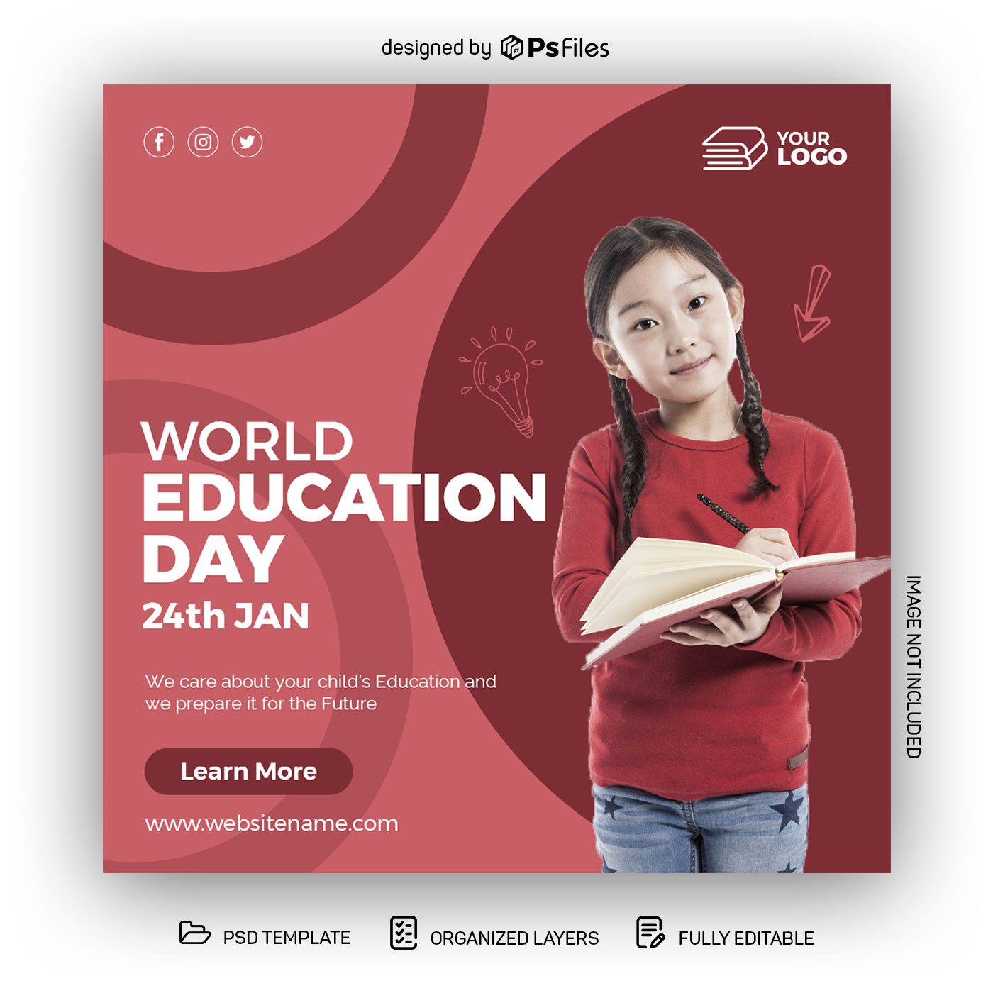 World Education Day Social Media Post PSD Template for Free - PsFiles