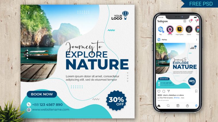 Explore Nature Travel Agency Instagram Post Design PSD Template 05