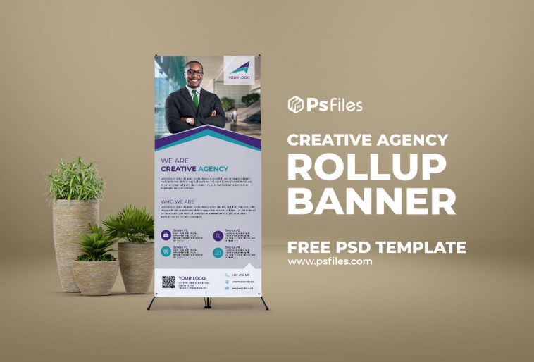 Free Creative Agency Rollup Standee Banner Design PSD Template