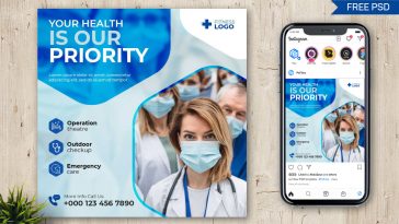 Blue color theme PsFiles Free Hospital Health Social Media Post PSD Design Template
