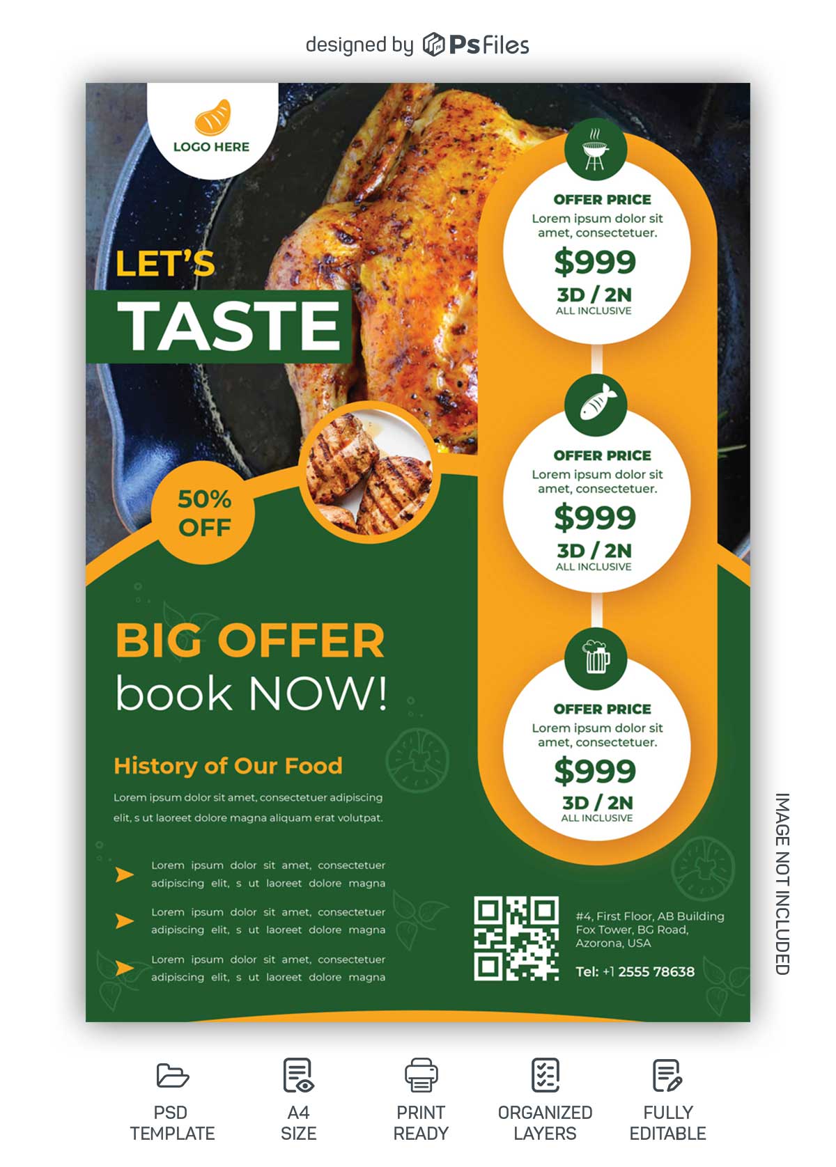 PsFiles Free Restaurant Food Menu Design Flyer PSD Template