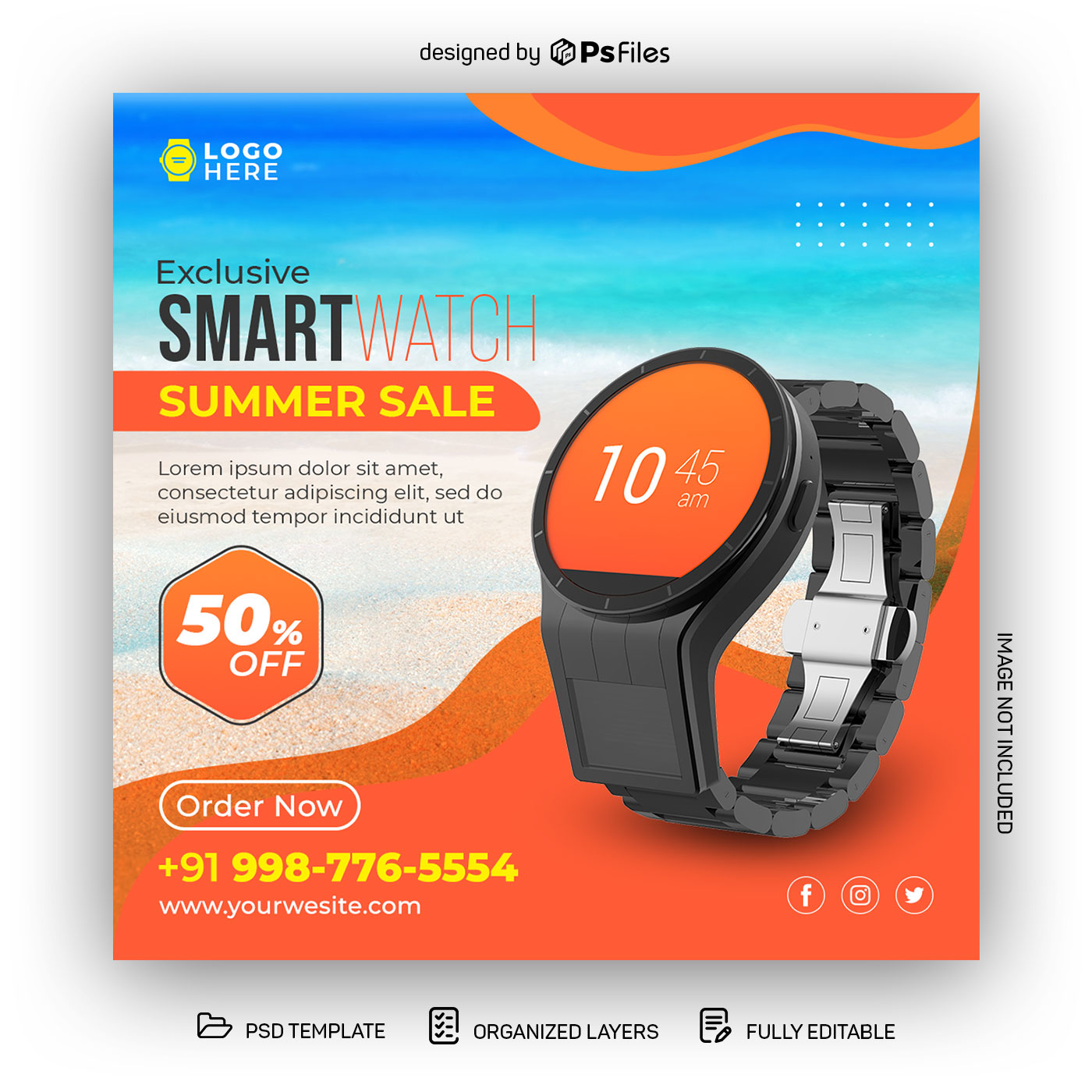 summer sale smart watch instagram post design PSD template