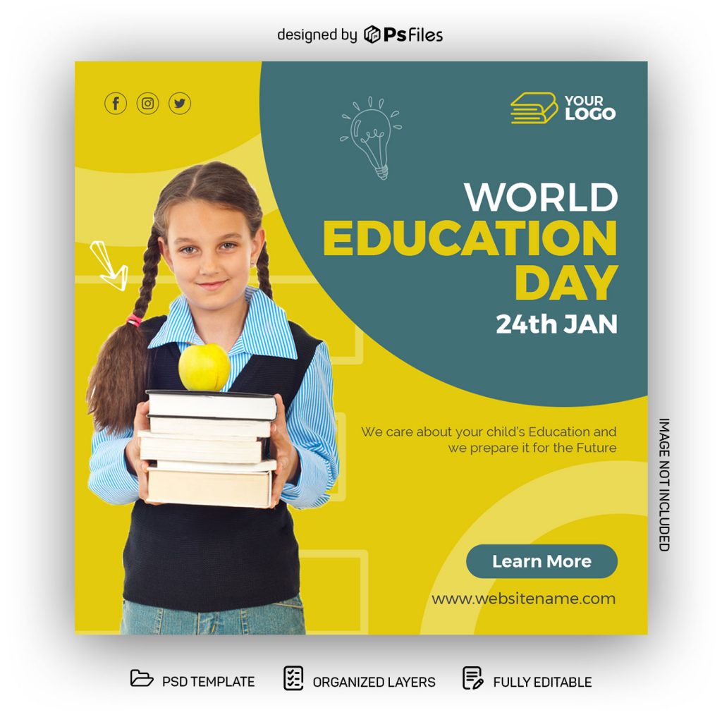 World Education Day Post PSD Template for Free - PsFiles