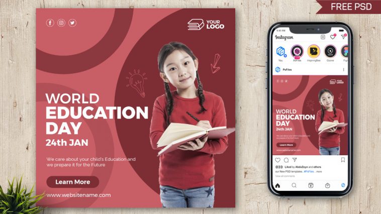 World Education Day Social Media Post PSD Template for Free