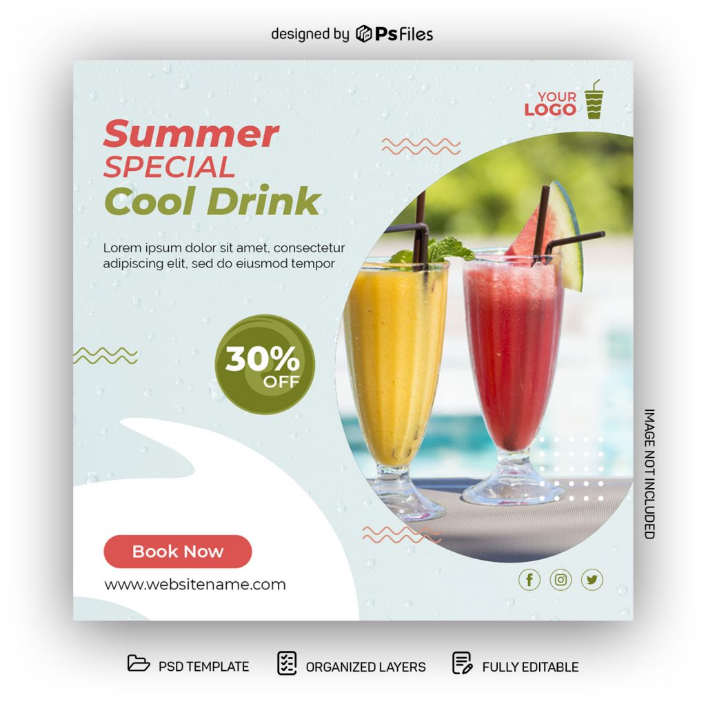 Fresh Juice and Drinks Social Media Post Design PSD Template