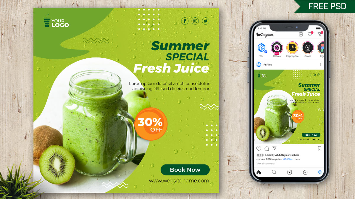 Free Cool Fresh Juice Social Media Post Design PSD Template PsFiles