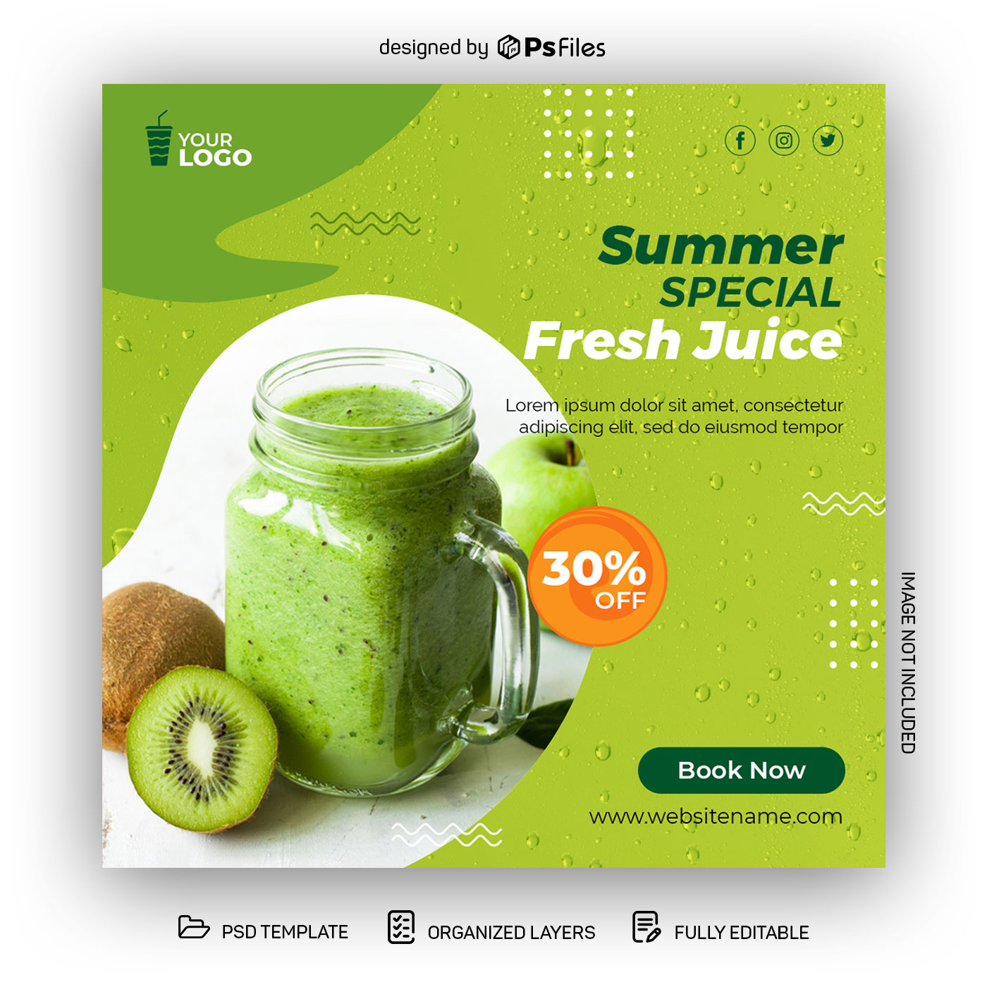 Creative Green Color theme Fresh Juice Social Media Post Design PSD Template