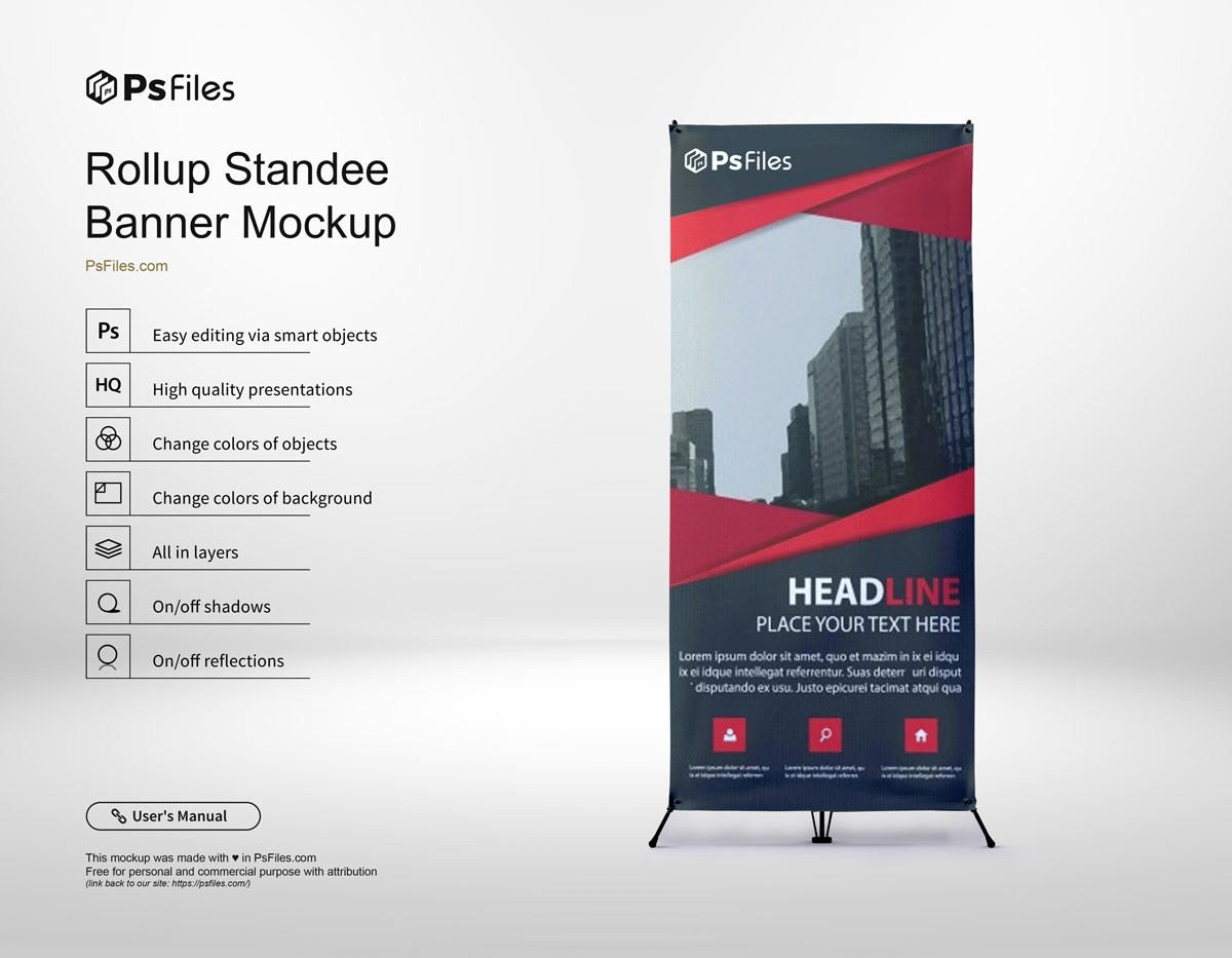Standard Roll-Up Banner Standee Mockup PSD Free download