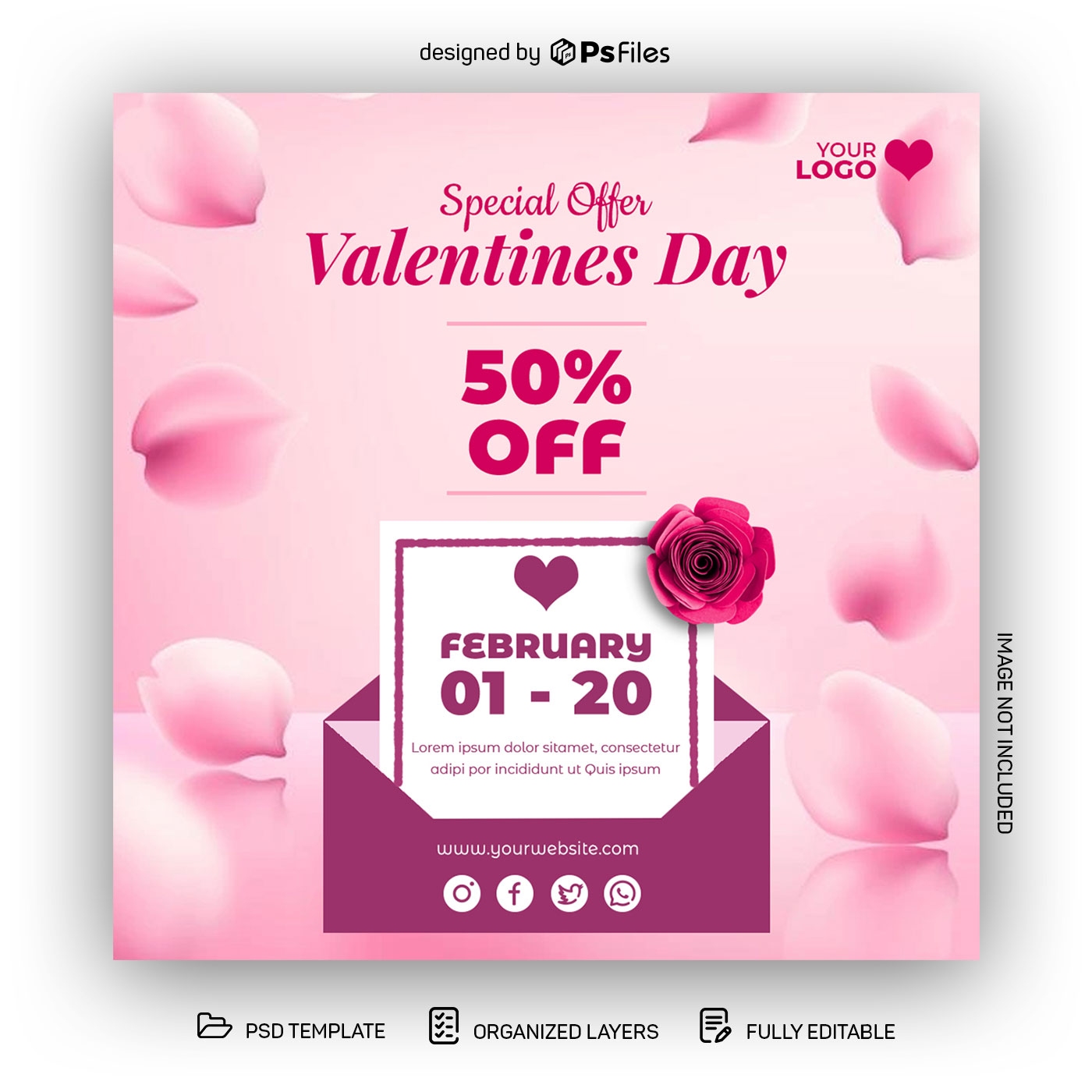Valentines Day Special Offer Social Media Post PSD Template