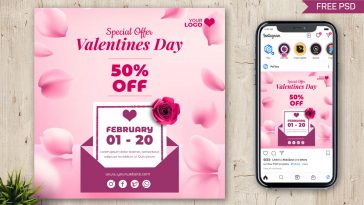Valentines Day Special Offer Social Media Post PSD Template