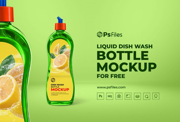 PsFiles Free Dish Wash Bottle Mockup for Branding