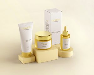 Free Cosmetic Branding and Packaging Mockup Scene