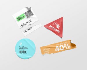 Free Different Shapes Sticker Mockup PSD