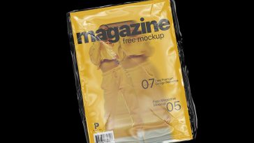 Clear Plastic Wrapped Magazine Cover Mockup for Free
