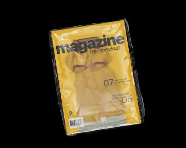 Clear Plastic Wrapped Magazine Cover Mockup for Free