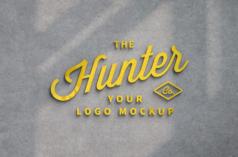 Free Yellow Glowing Signage Logo Mockup PSD