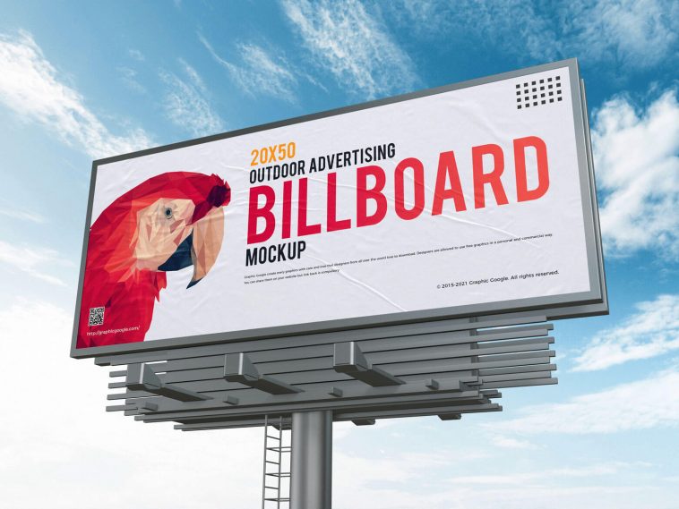 Free 20×50 City Outdoor Advertising Billboard Mockup PSD