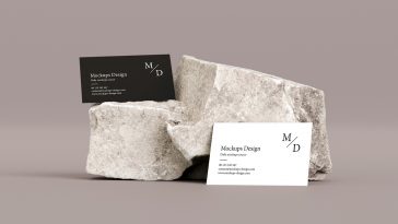 Free Business Cards Mockups on Stone Branding Scene PSD