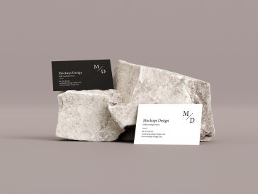 Free Business Cards Mockups on Stone Branding Scene PSD