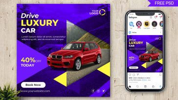Free Drive Luxury Car Instagram Post Template PSD
