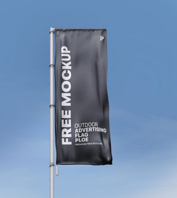 Free Outdoor Advertising Flag Pole Mockup