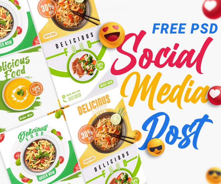 Free Simple Food Menu Social Media Post PSD Templates set
