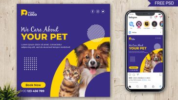 Free Pets Care Instagram Post Design Template PSD