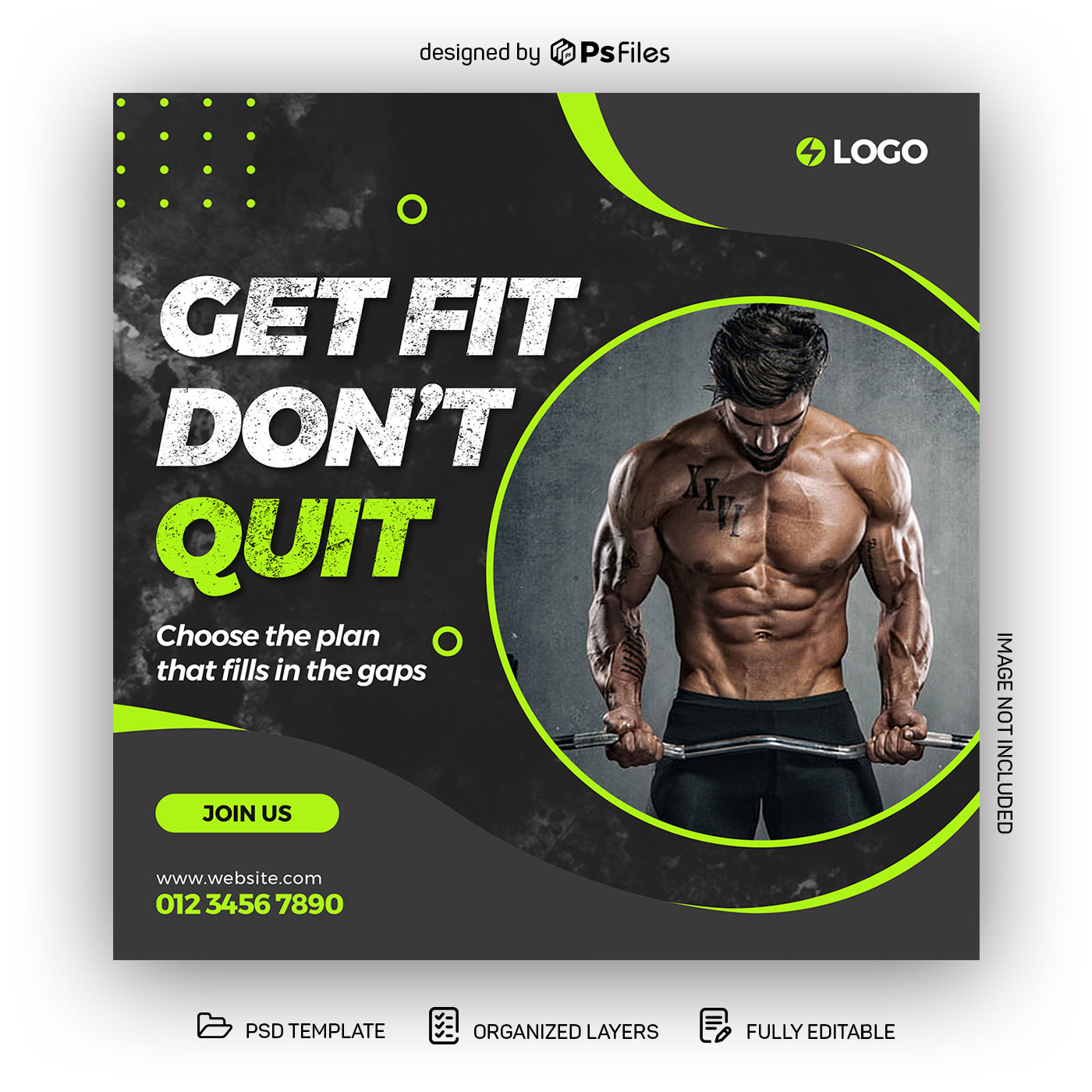 Free Strong Fitness Gym Social Media Post PSD Template