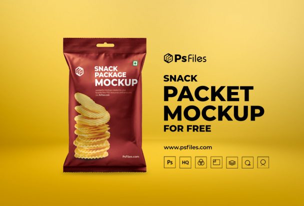 Snack Packet Packaging Mockup with Hanging Hole - PsFiles