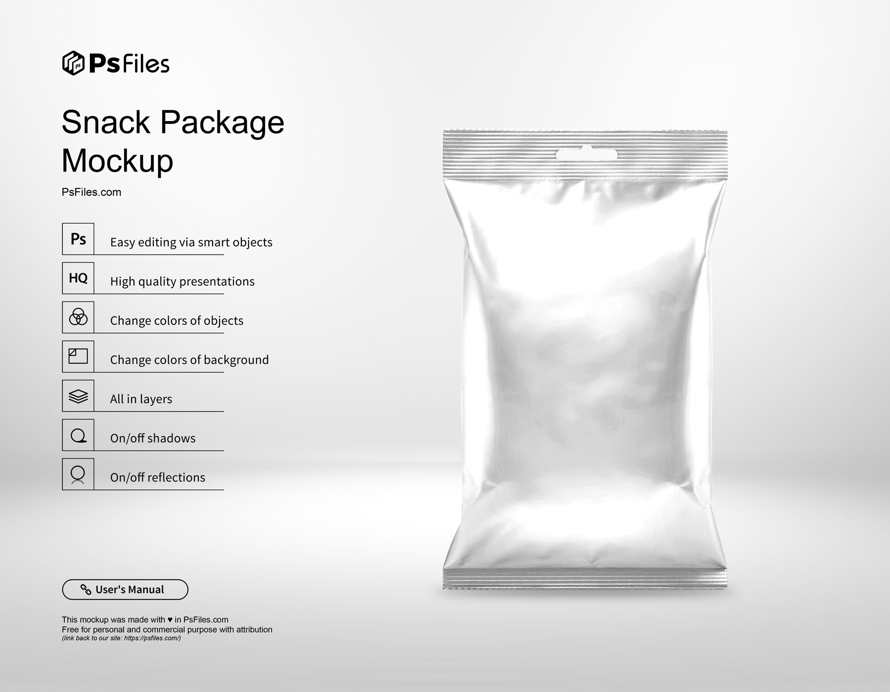 PsFiles Snack Packet Packaging Mockup with Hanging Hole