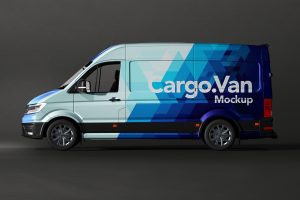Free Cargo Van Vehicle Branding Mockup PSD