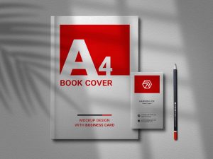 Free Book Cover with Business Card Mockup