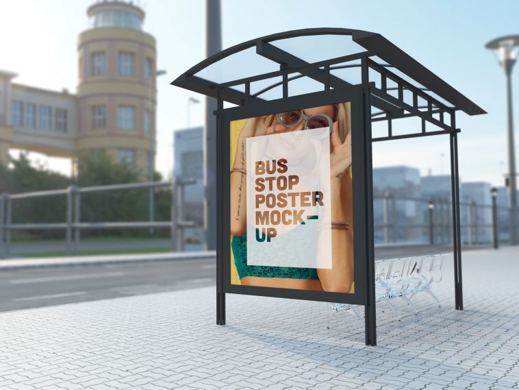 Free Bus Stop Poster Mockup PSD