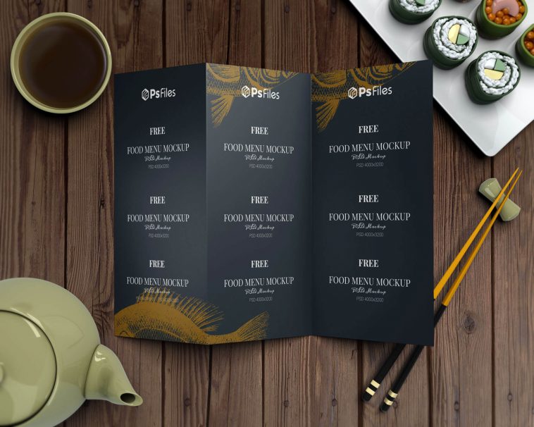 Free Tri-Fold Restaurant Food Menu Mockups PSD Set